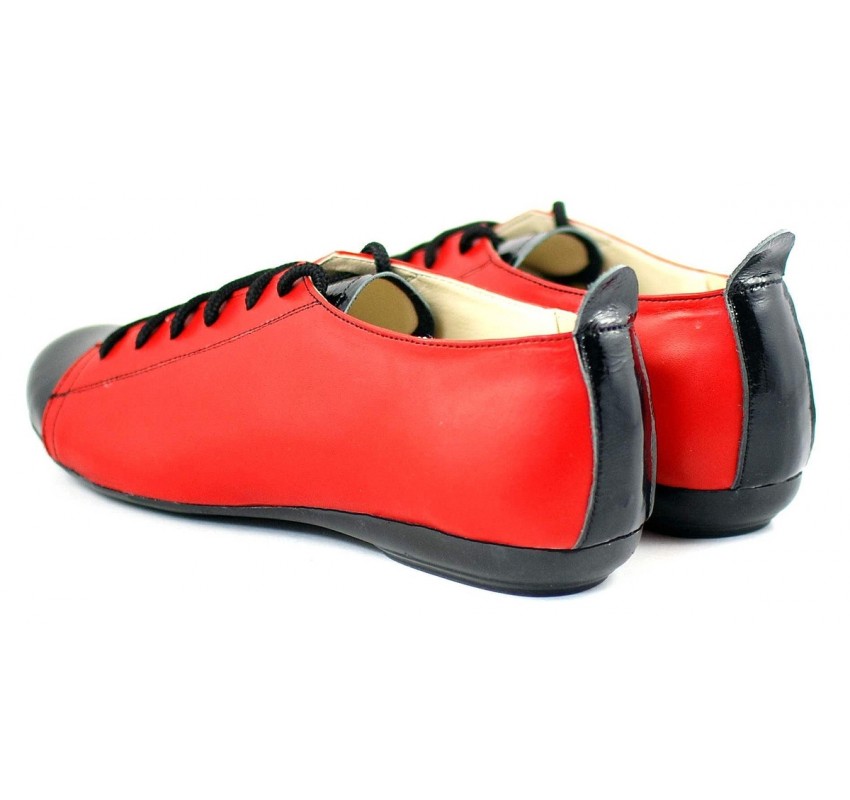 Pantofi dama casual din piele naturala cu varf lacuit - Model Emma Rosu P09RLN