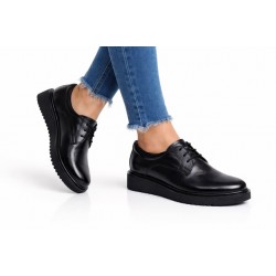 Pantofi dama din piele naturala negri – casual, talpa confort, design modern urban P102N2