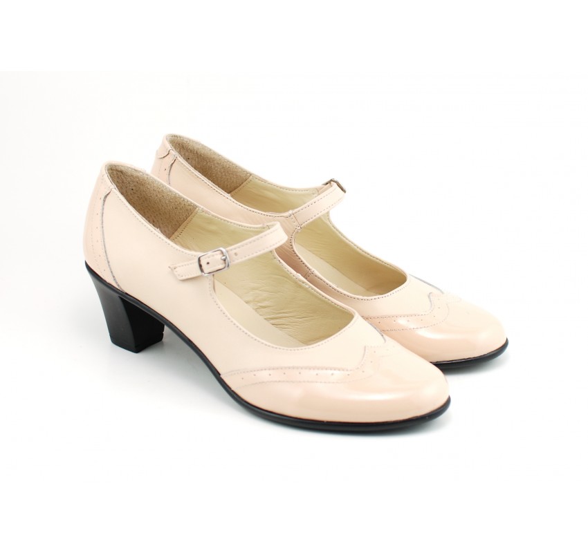 Pantofi dama comozi si eleganti, din piele naturala, cu toc de 5 cm, P104BEJ