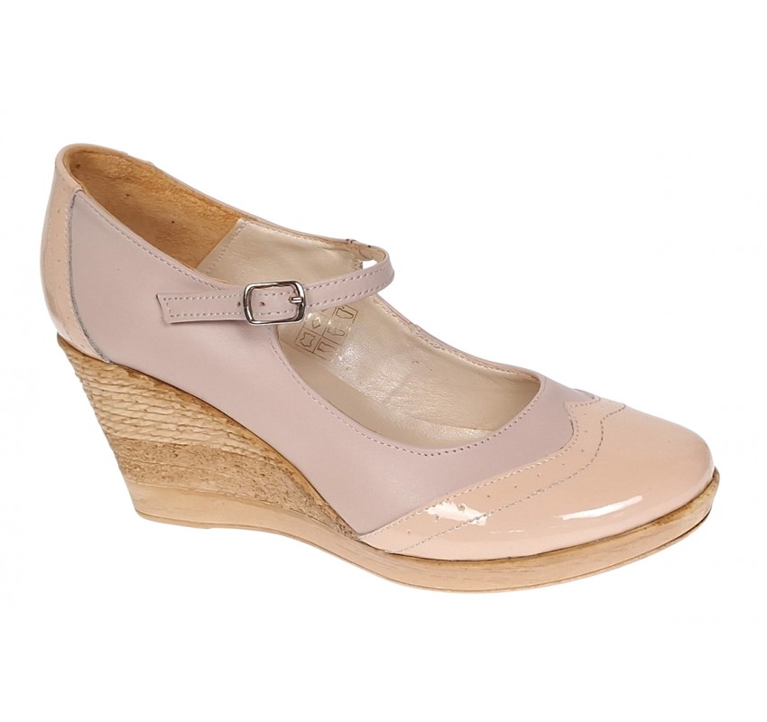 Marimea 36, 37 Pantofi dama casual din piele naturala Bej Box cu Lac- P104BB