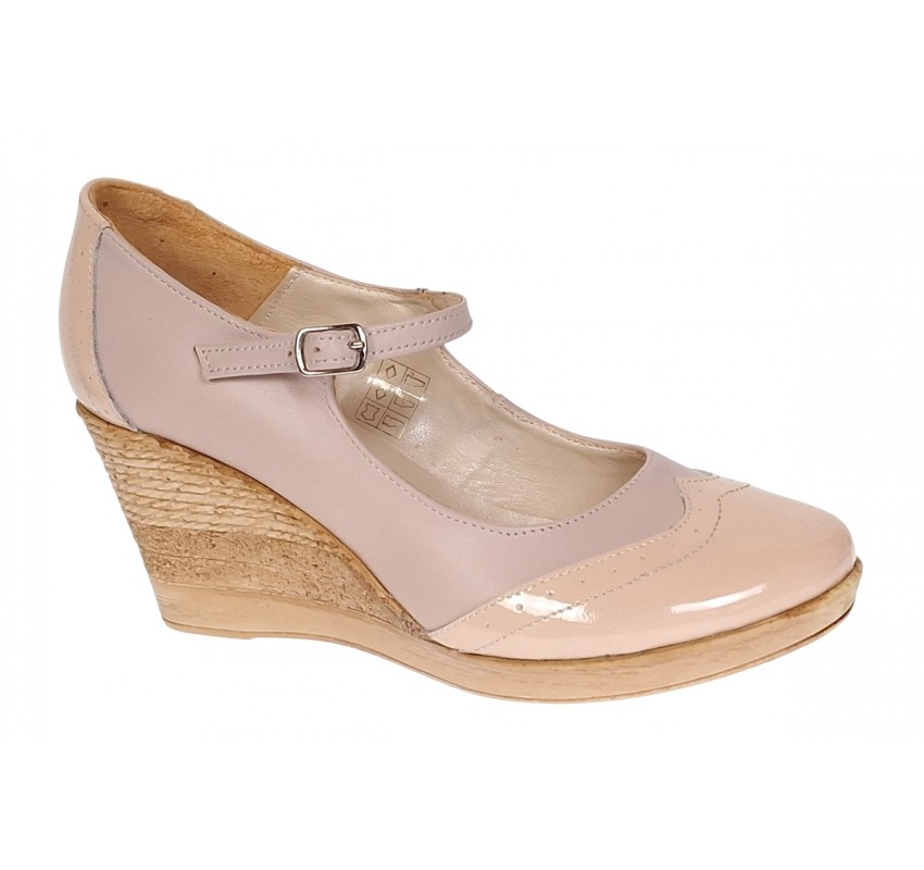 Marimea 36, 37 Pantofi dama casual din piele naturala Bej Box cu Lac- P104BB