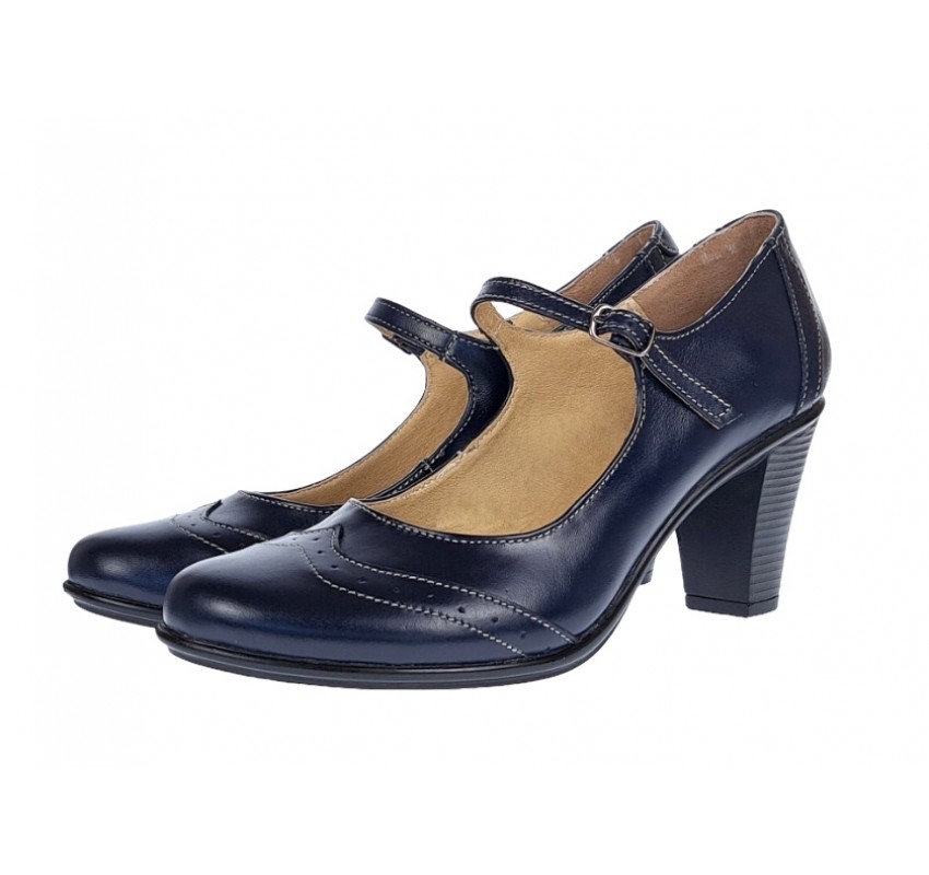 Pantofi dama eleganti din piele naturala bleumarin, box - P104BLM