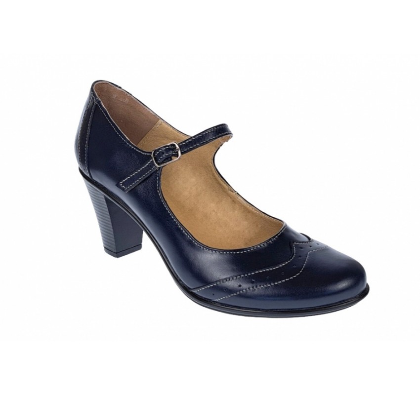 Marimea 35 Pantofi dama eleganti din piele naturala bleumarin, box - P104BLM5