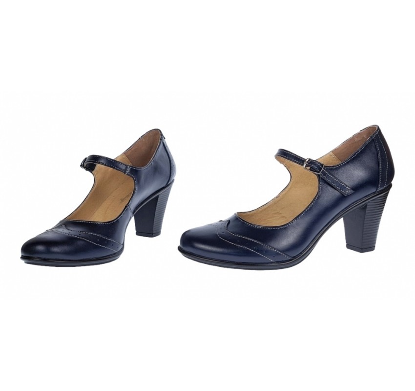 Marimea 35 Pantofi dama eleganti din piele naturala bleumarin, box - P104BLM5