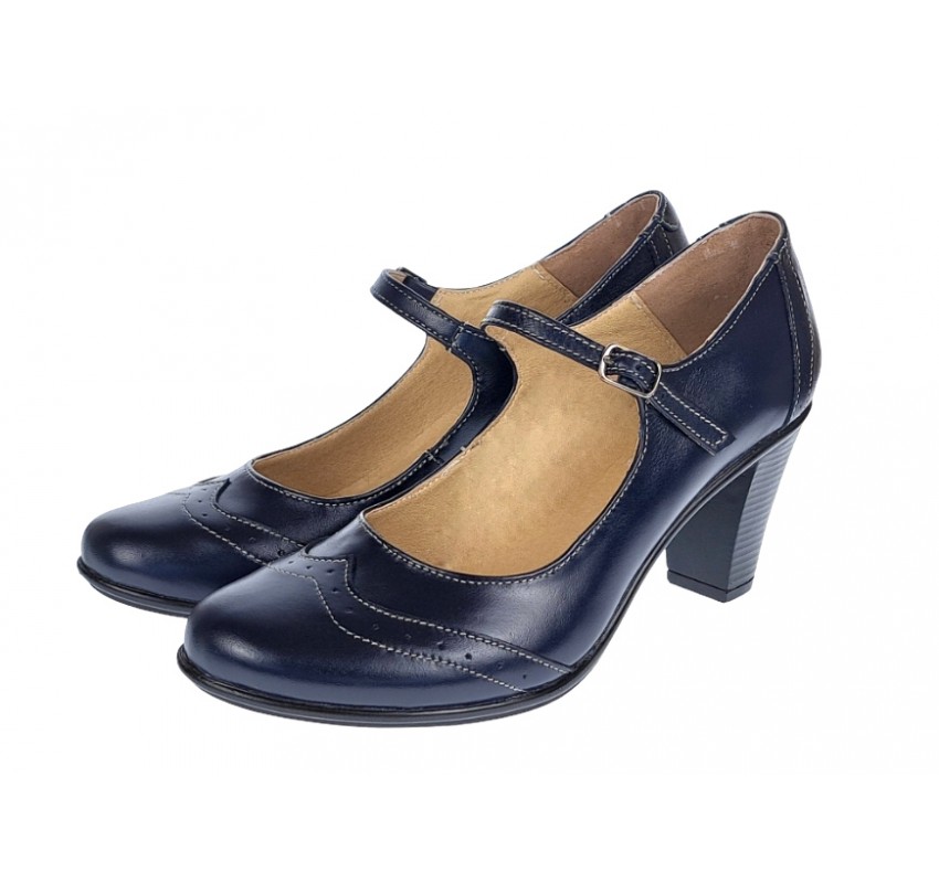 Marimea 39 Pantofi dama eleganti din piele naturala bleumarin cu toc de 7cm P104BLM7