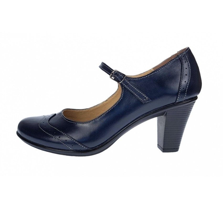 Marimea 39 Pantofi dama eleganti din piele naturala bleumarin cu toc de 7cm P104BLM7