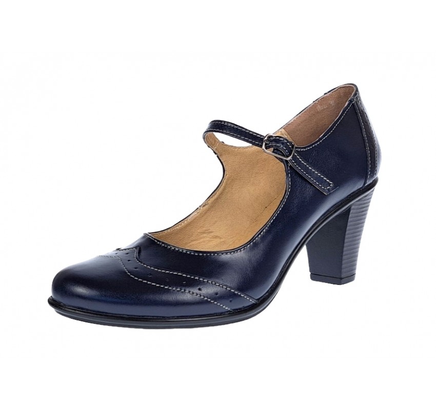 Marimea 39 Pantofi dama eleganti din piele naturala bleumarin cu toc de 7cm P104BLM7