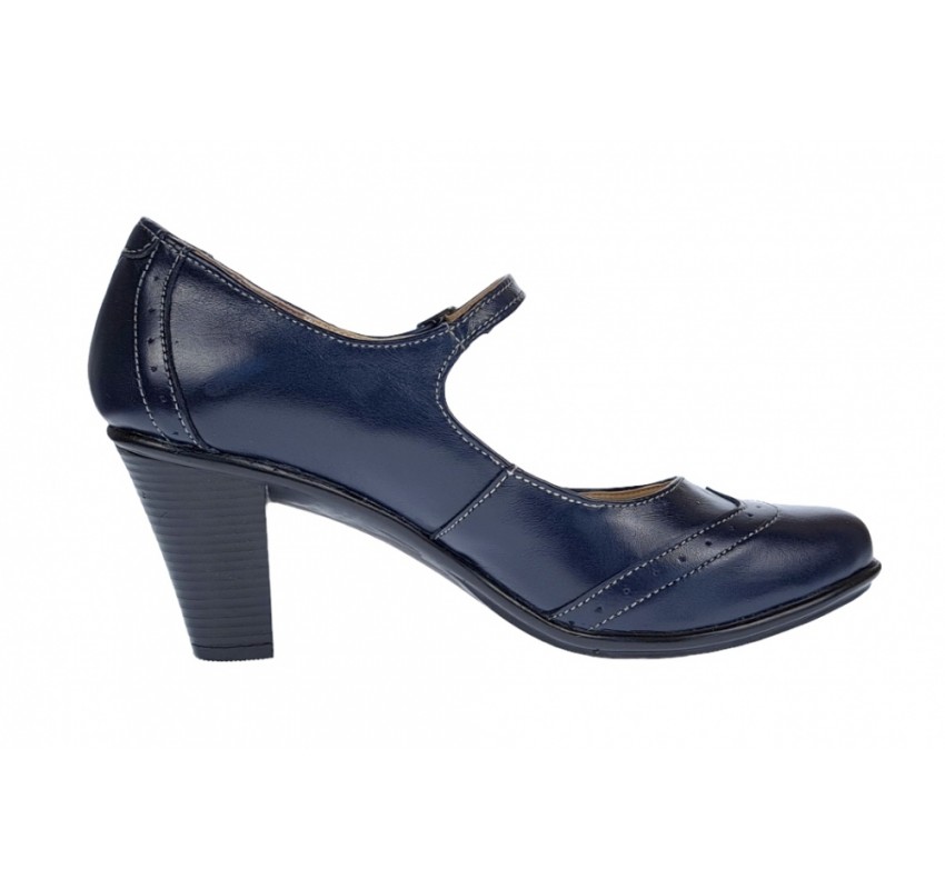 Marimea 39 Pantofi dama eleganti din piele naturala bleumarin cu toc de 7cm P104BLM7