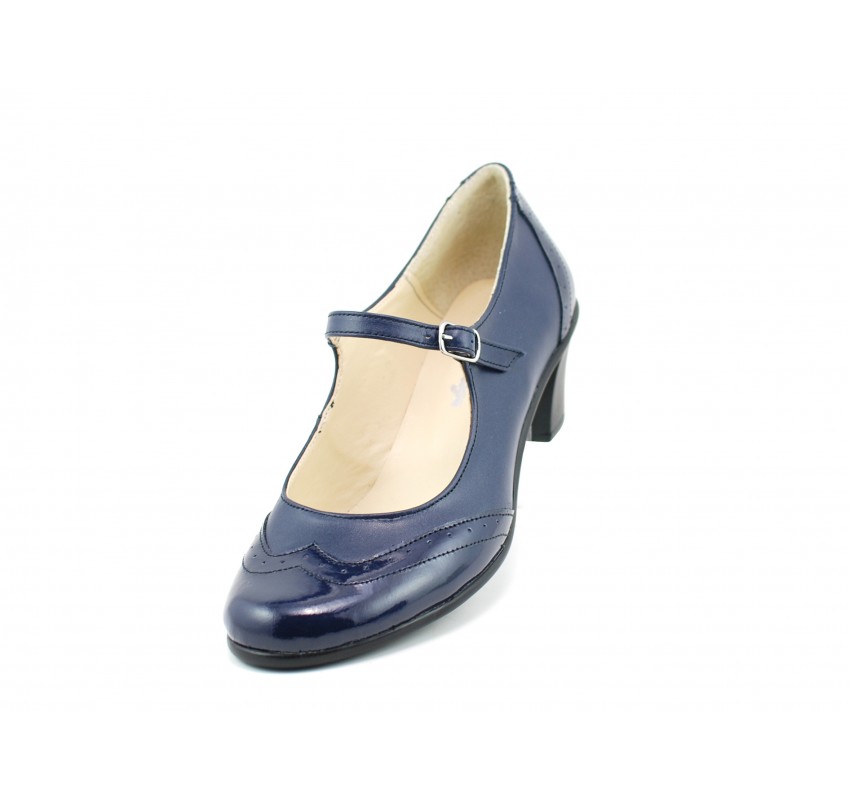 Pantofi dama eleganti din piele naturala cu toc mic - Made in Romania P104BLU