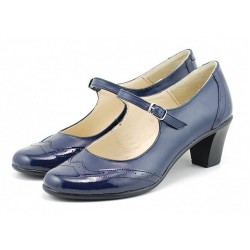 Pantofi dama eleganti din piele naturala cu toc mic -  Model bleumarin P104BLU