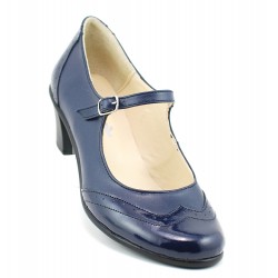 Pantofi dama eleganti din piele naturala cu toc mic -  Model bleumarin P104BLU