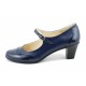 Pantofi dama eleganti din piele naturala cu toc mic -  Model bleumarin P104BLU