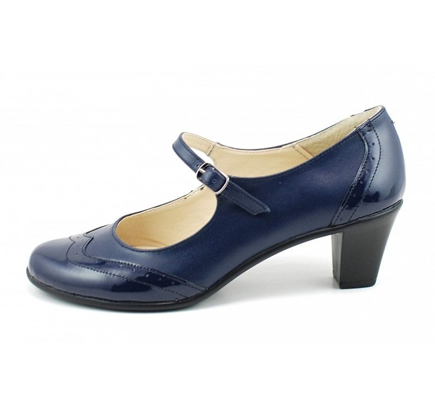 Pantofi dama eleganti din piele naturala cu toc mic -  Model bleumarin P104BLU