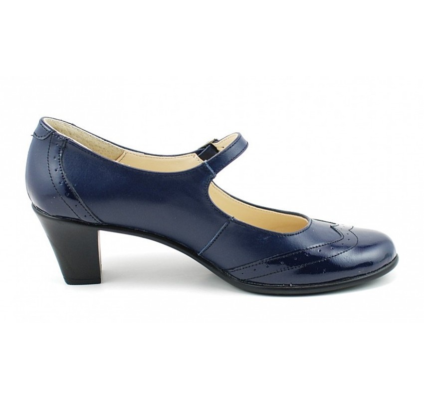 Pantofi dama eleganti din piele naturala cu toc mic -  Model bleumarin P104BLU