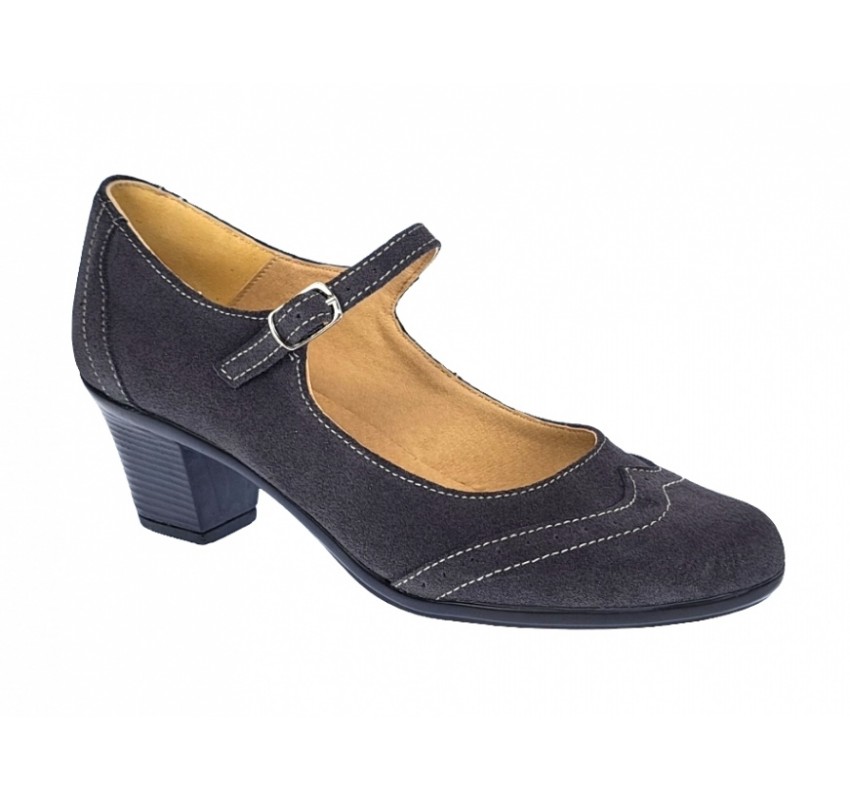 Pantofi dama eleganti din piele naturala intoarsa, gri, toc de  5cm, foarte comozi P104GRIVEL