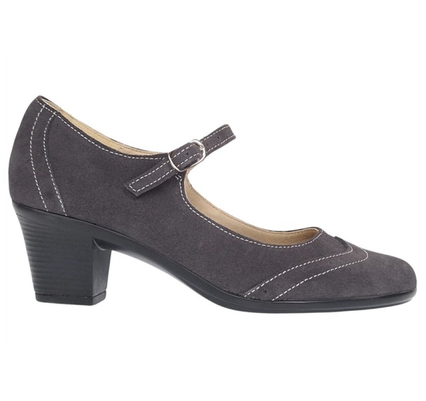 Pantofi dama eleganti din piele naturala intoarsa gri toc de  5cm P104GRIVEL