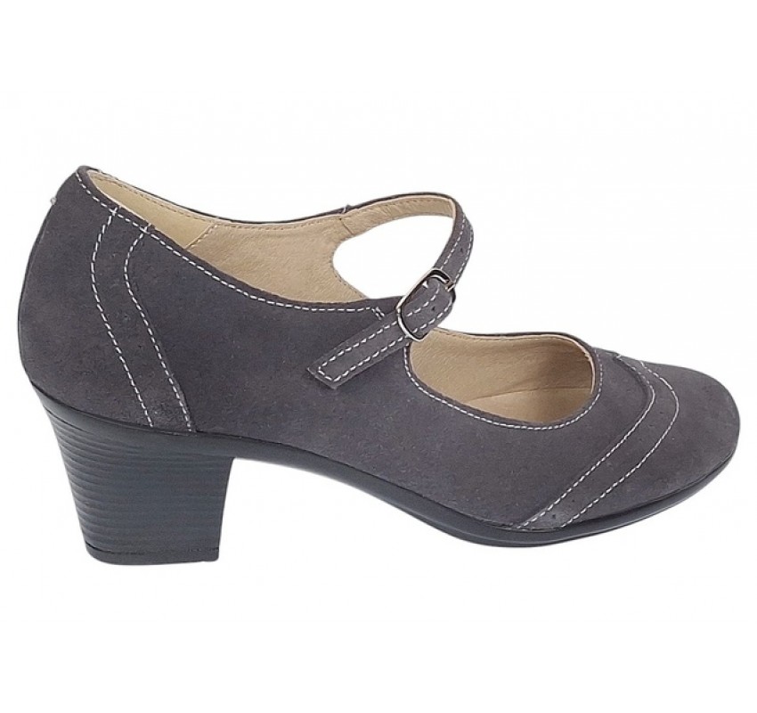 Pantofi dama eleganti din piele naturala intoarsa gri toc de  5cm P104GRIVEL