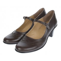 Pantofi dama eleganti din piele naturala cu toc mic si bareta - P104MARO