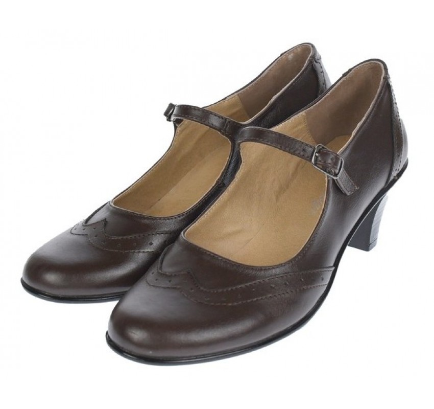 Pantofi dama eleganti din piele naturala cu toc mic si bareta - P104MARO