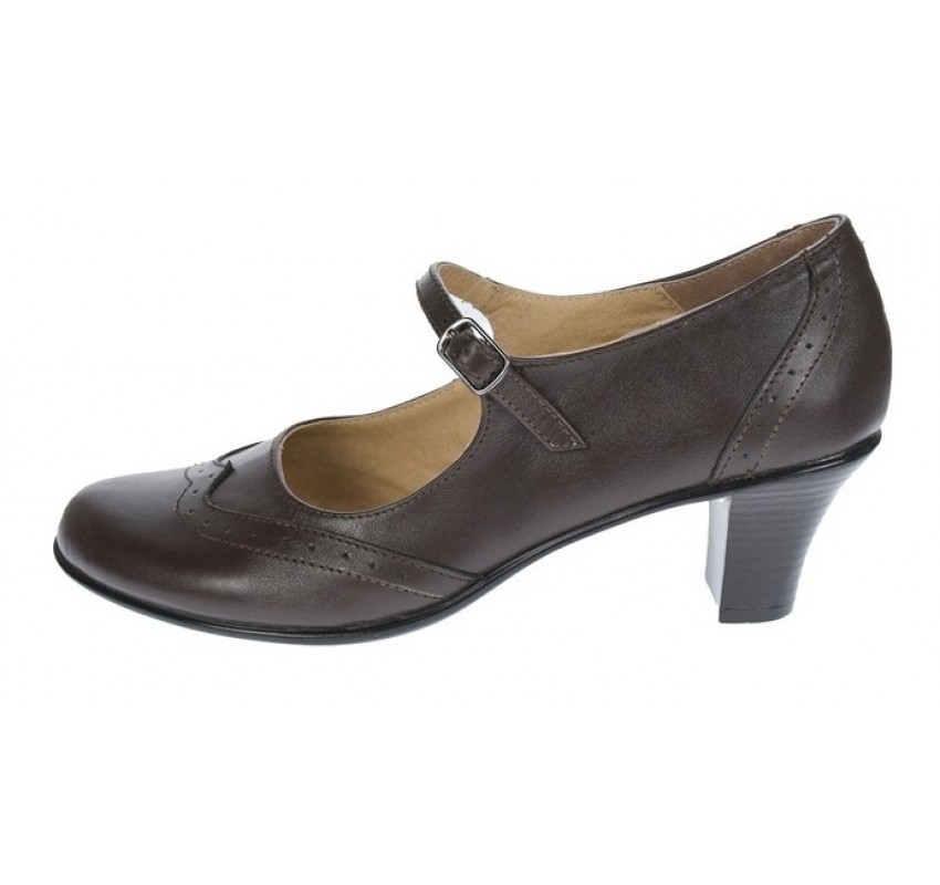 Pantofi dama eleganti din piele naturala cu toc mic si bareta - P104MARO