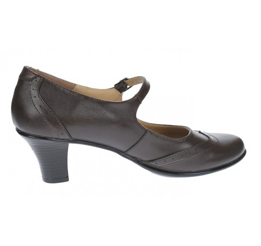 Pantofi dama eleganti din piele naturala cu toc mic si bareta - P104MARO
