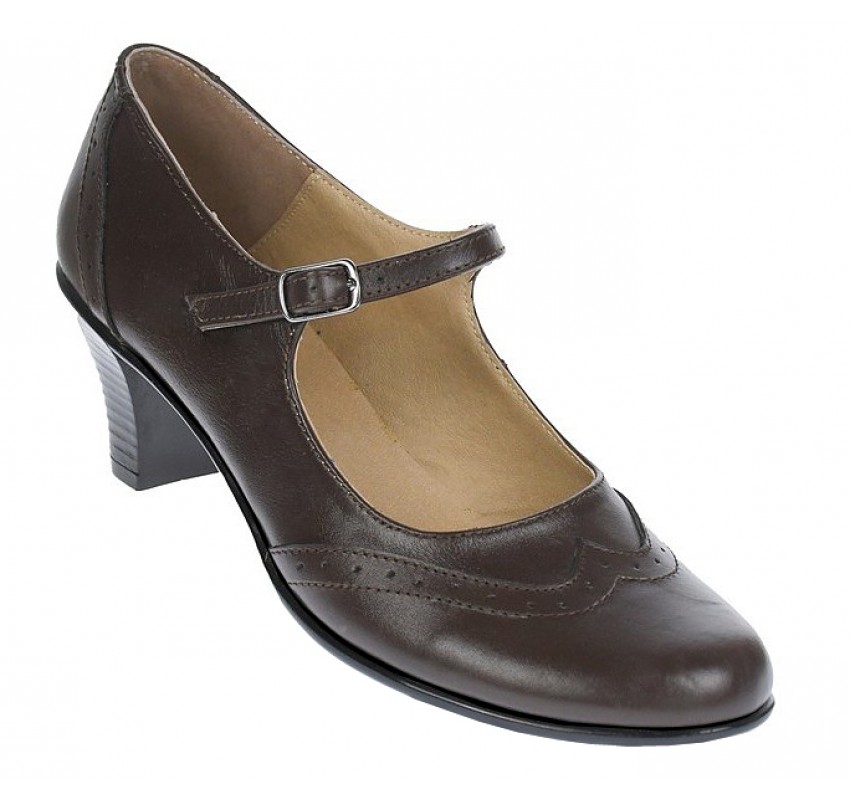 Pantofi dama eleganti din piele naturala cu toc mic si bareta - P104MARO