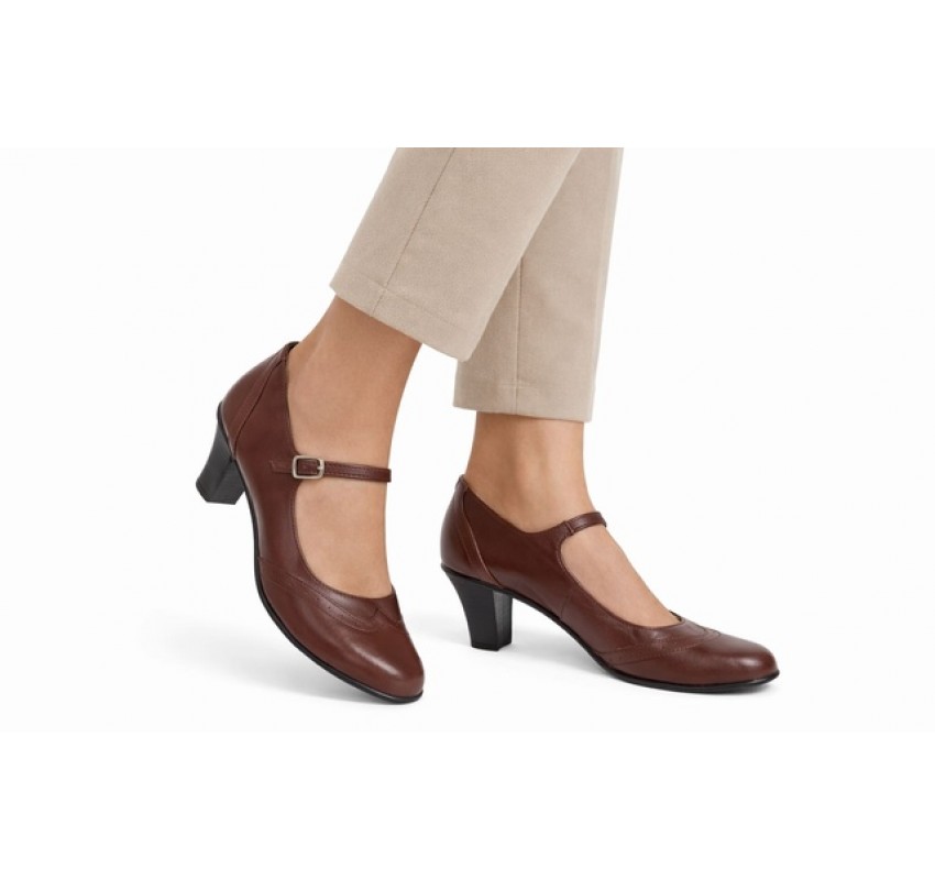 Marimea 35, 37 Pantofi dama piele naturala maro – eleganti, comozi, toc mediu stabil de 5 cm P104M
