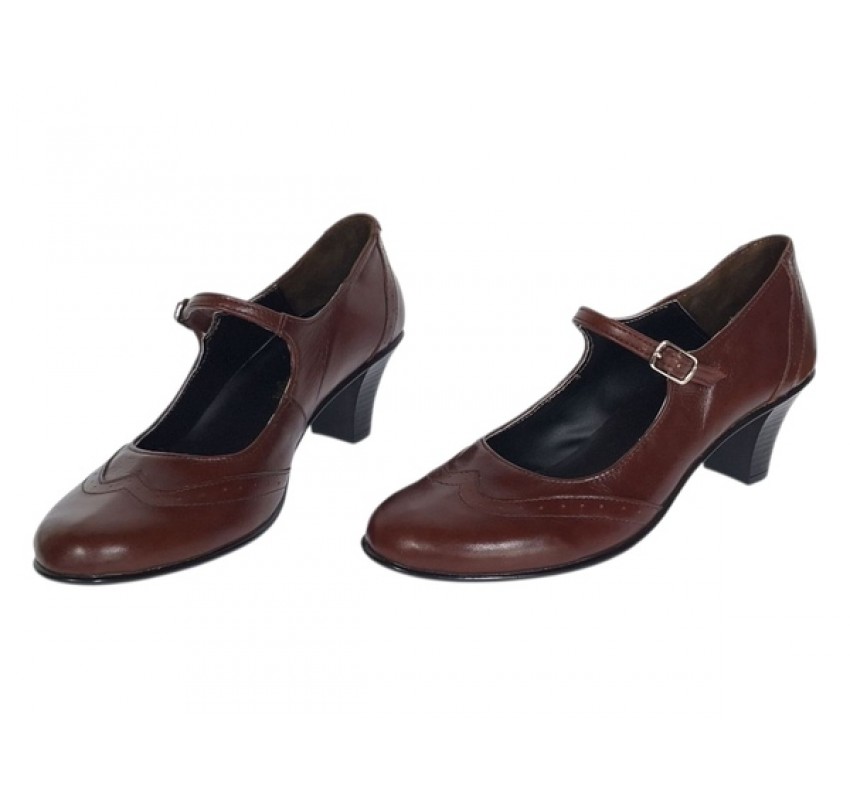 Marimea 35, 37 Pantofi dama piele naturala maro – eleganti, comozi, toc mediu stabil de 5 cm P104M