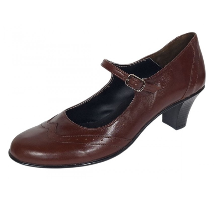 Marimea 35, 37 Pantofi dama piele naturala maro – eleganti, comozi, toc mediu stabil de 5 cm P104M