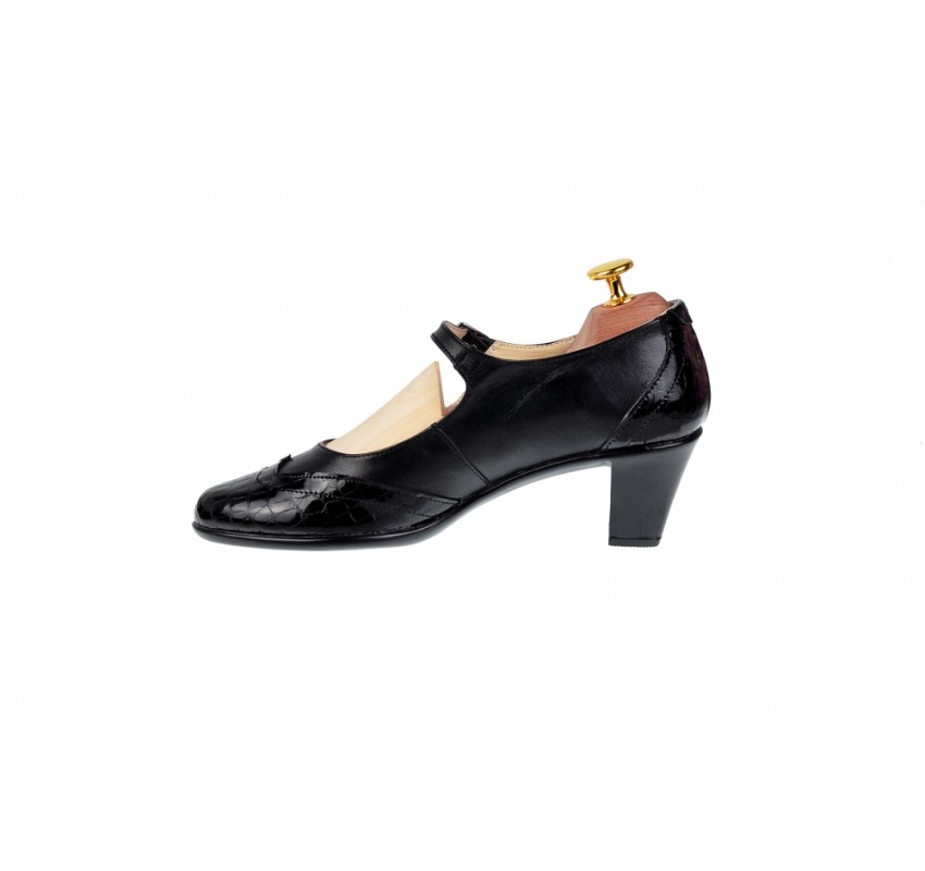 Pantofi dama, eleganti, din piele naturala cu toc mic - Made in Romania P104NLCROCO