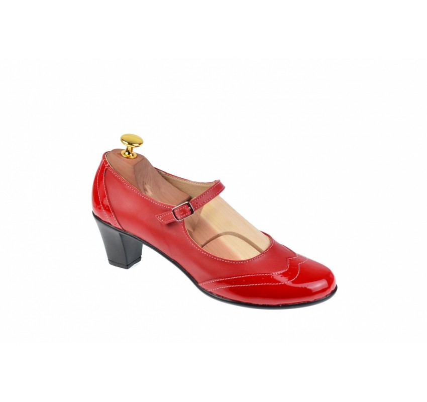 Pantofi dama rosii, eleganti, din piele naturala, cu toc de 5 cm, P104RR