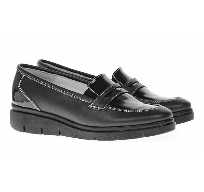 Pantofi dama casual din piele naturala, foarte comozi, negru box cu lac - P105NBLA