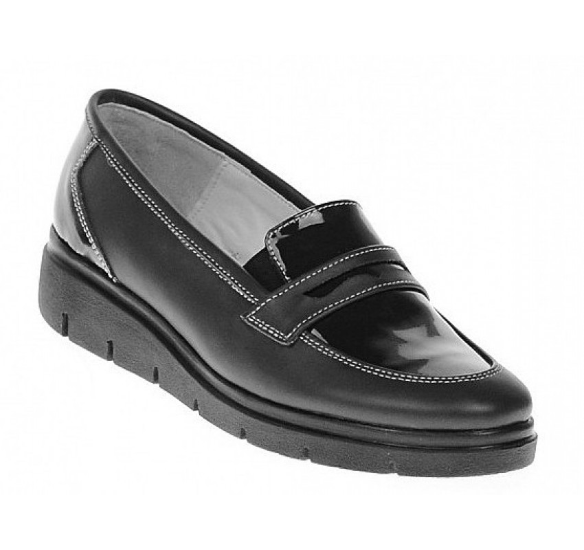 Pantofi dama casual din piele naturala, foarte comozi, negru box cu lac - P105NBLA