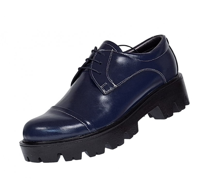 Pantofi dama casual din piele naturala platforme inalte Bleumarin - P11BLM