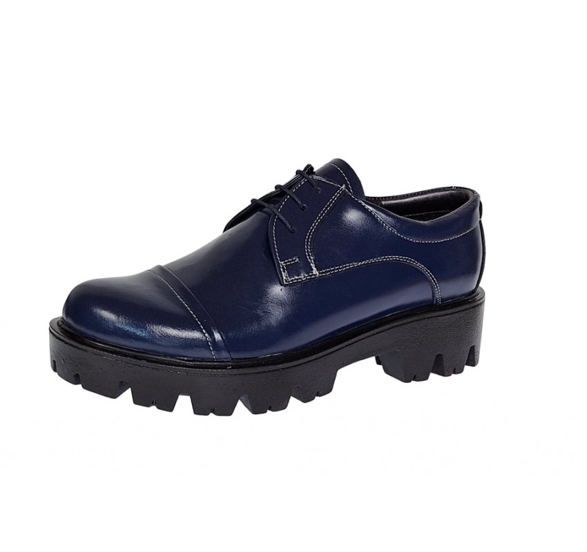 Pantofi dama casual din piele naturala platforme inalte Bleumarin - P11BLM