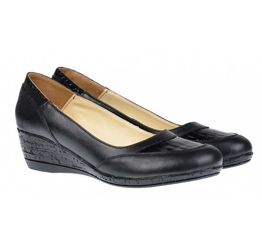 Pantofi dama piele naturala cu platforma - Mira Negru P12N