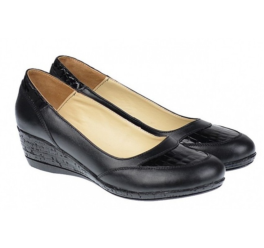 Pantofi dama piele naturala cu platforma - Mira Negru P12N