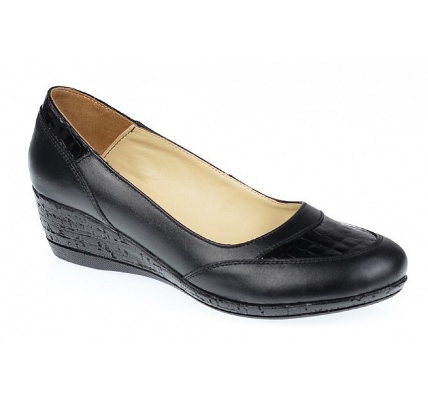 Pantofi dama piele naturala cu platforma - Mira Negru P12N