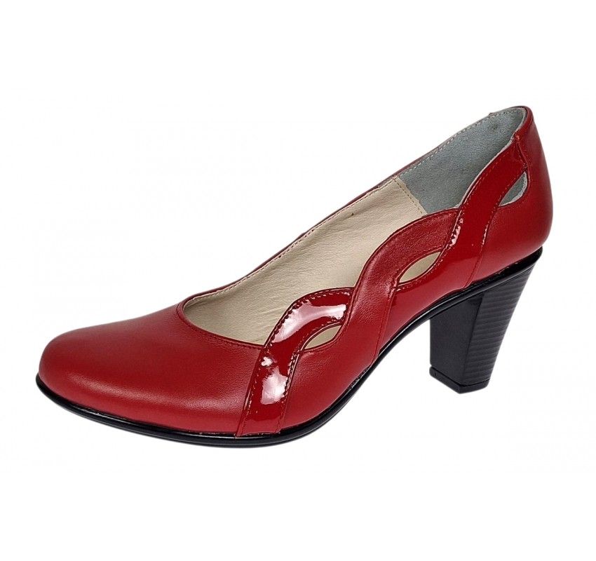 Pantofi dama din piele naturala cu toc de 7cm Katty Rosu P134233RL