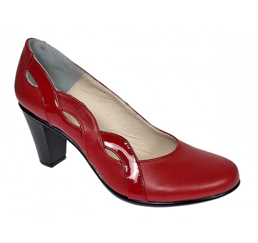 Pantofi dama din piele naturala cu toc de 7cm Katty Rosu P134233RL