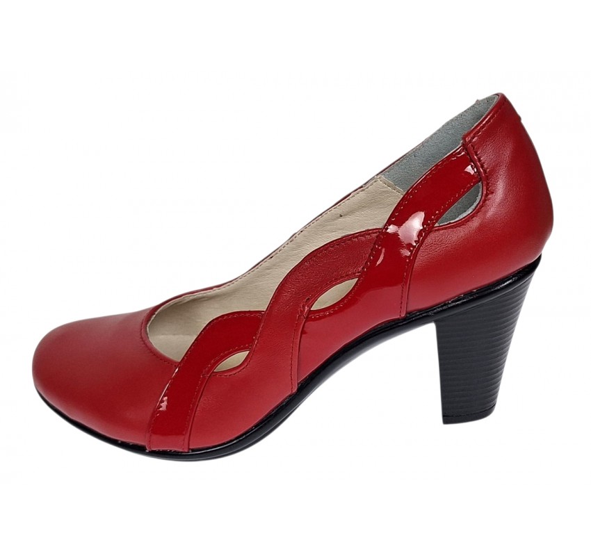 Pantofi dama din piele naturala cu toc de 7cm Katty Rosu P134233RL