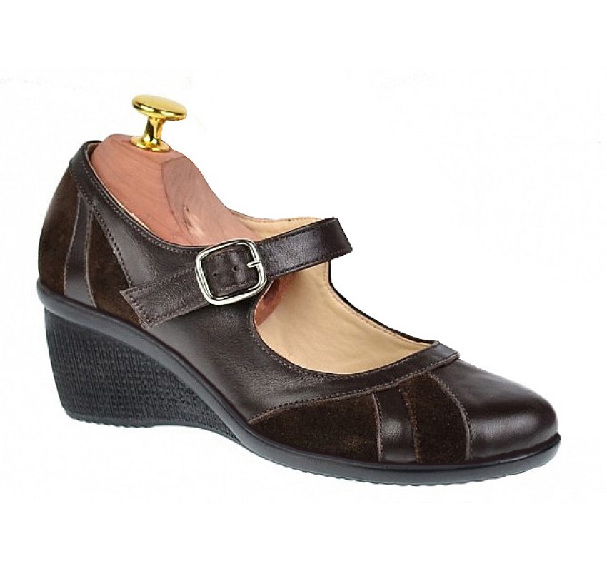 Pantofi dama din piele naturala cu bareta - Model casual P13 Maro