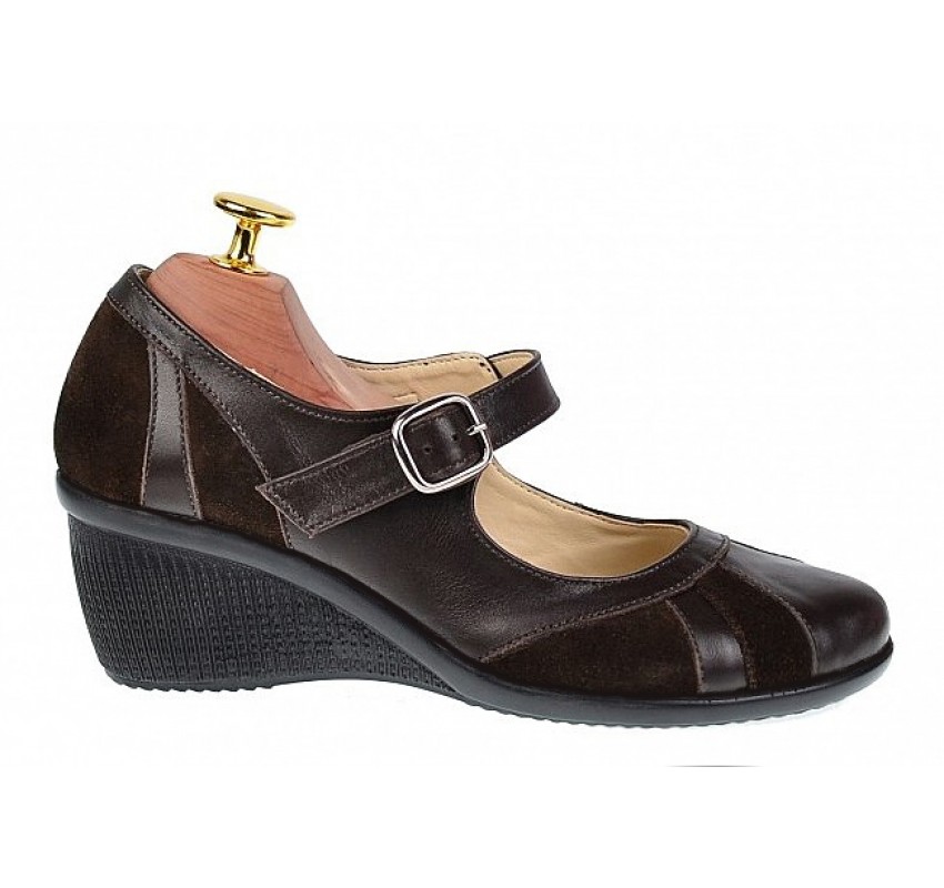 Pantofi dama din piele naturala cu bareta - Model casual P13 Maro