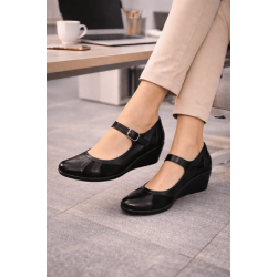 Marimea 40 Pantofi dama negri din piele naturala, tip Mary Jane P13NN