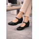 Marimea 40 Pantofi dama negri din piele naturala, tip Mary Jane P13NN
