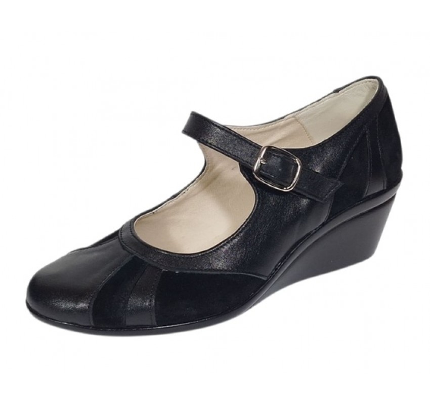 Marimea 40 Pantofi dama negri din piele naturala, tip Mary Jane P13NN