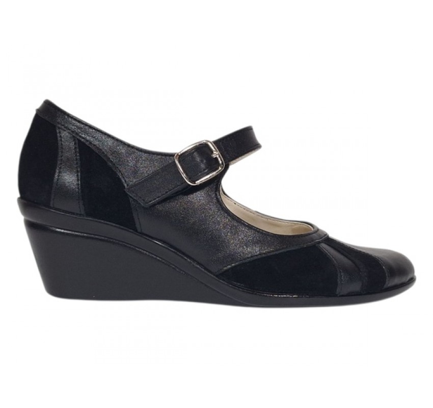 Marimea 40 Pantofi dama negri din piele naturala, tip Mary Jane P13NN