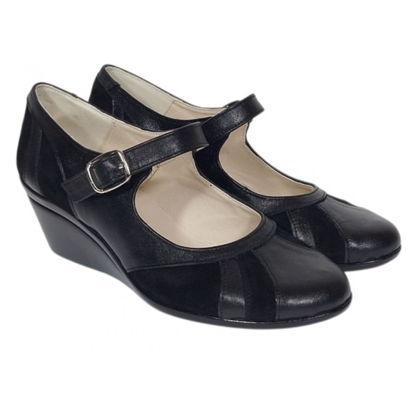 Marimea 40 Pantofi dama negri din piele naturala, tip Mary Jane P13NN