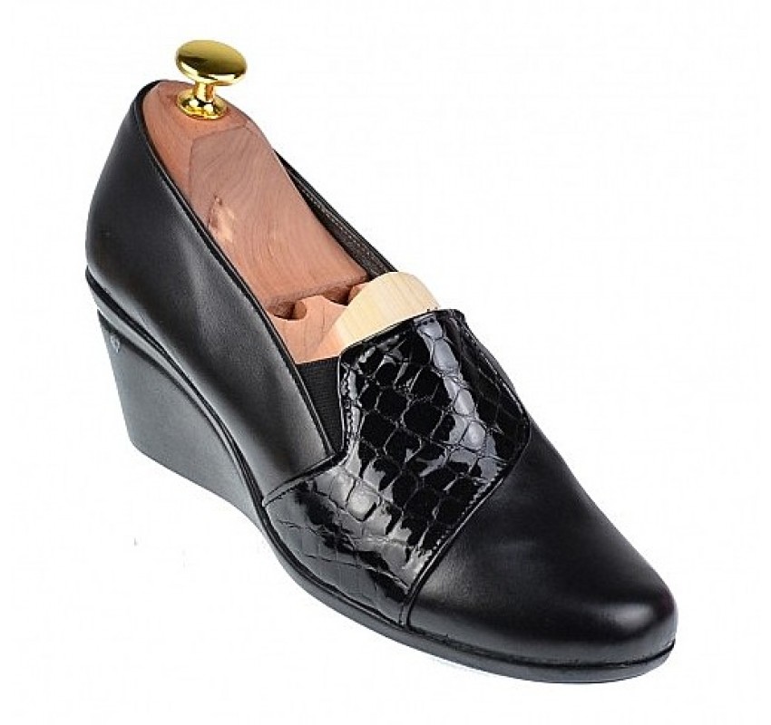 Pantofi dama din piele naturala box si croco lac cu platforme