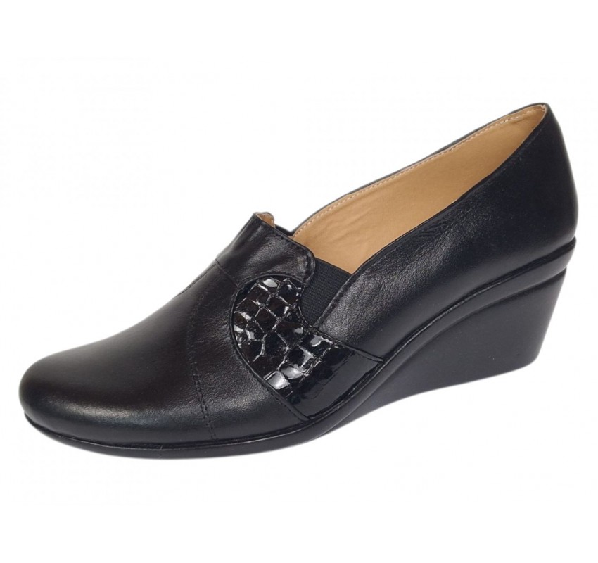 Pantofi dama casual din piele naturala cu talpa tip pana de 6 cm P15N